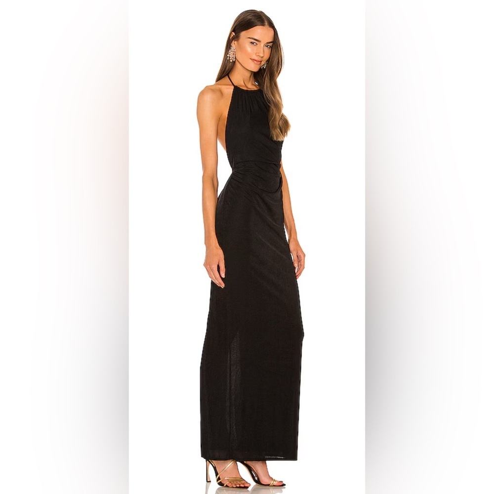 Black Halter Neck Ruched Side Slit Maxi Dress Gown Evening Party Formal sz M - Picture 4 of 10